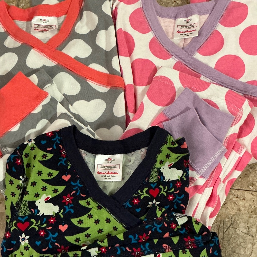 Lot of 3 Hanna Andersson girls long John panamas. Long sleeves size 150cm, 12y